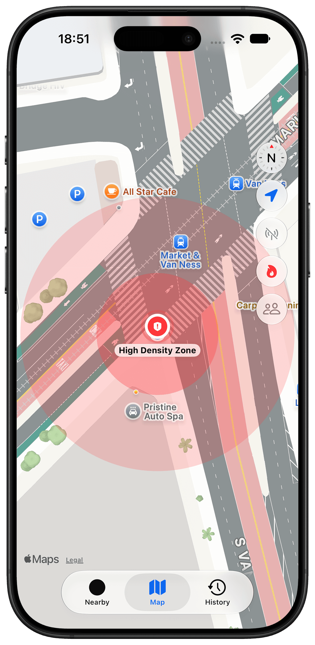 Near's Map screen showing a high density zone